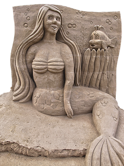 Sand Sculpture Mermaidand Fish PNG Image