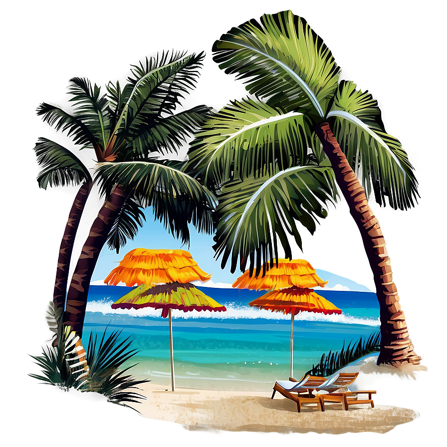 Sandy Beach Sun Loungers Png Dst PNG Image