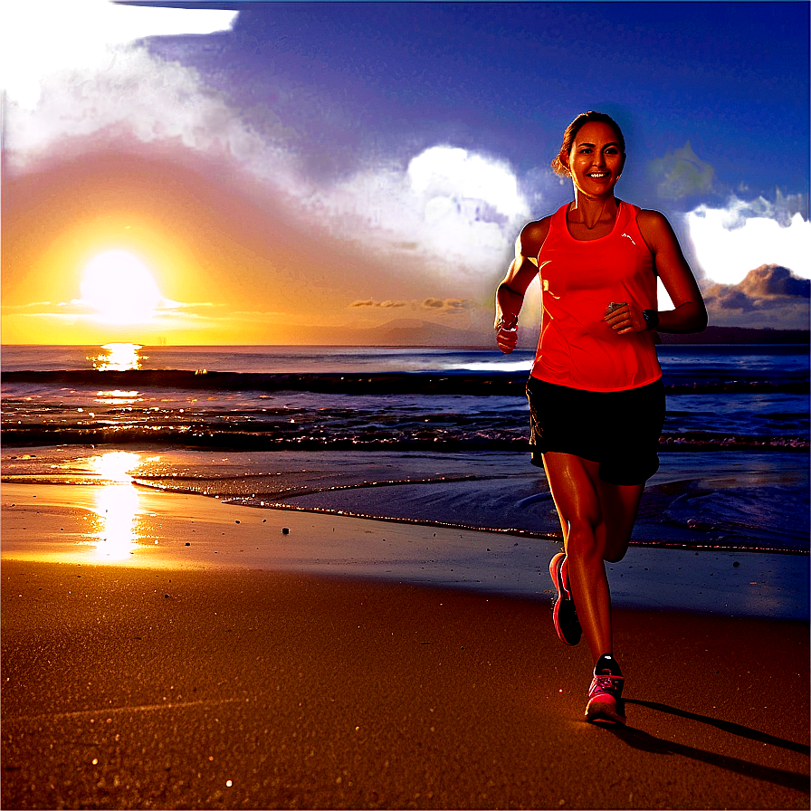 Sandy Beach Sunrise Jogging Png Xnn54 PNG Image