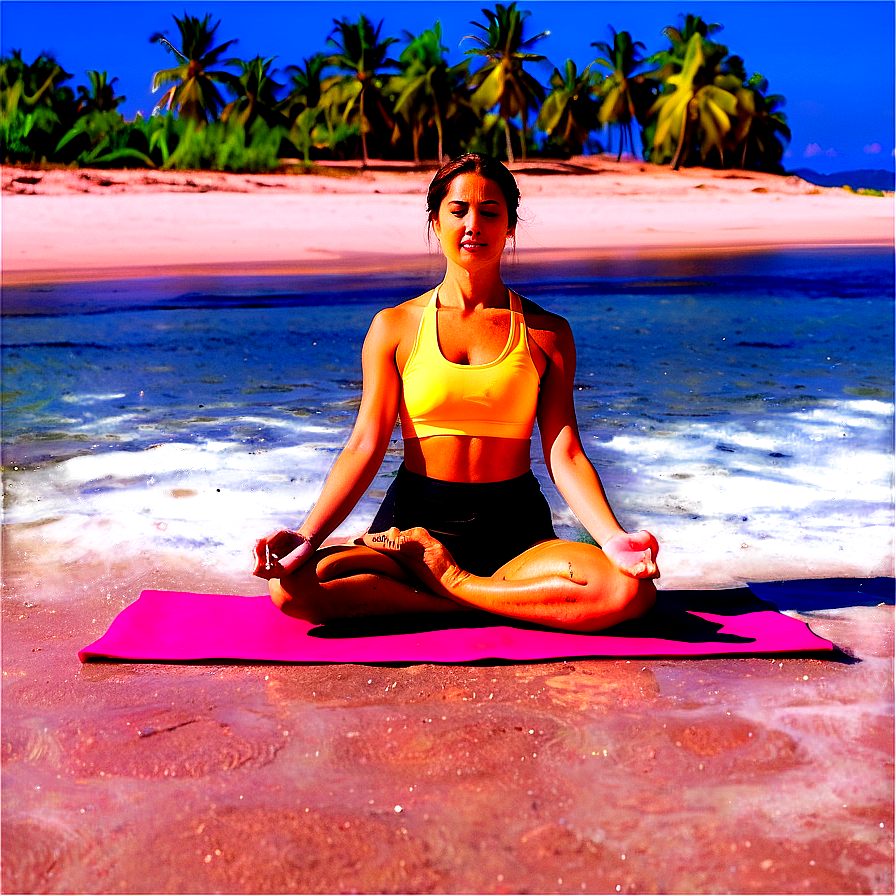 Sandy Beach Yoga Session Png Bdf PNG Image