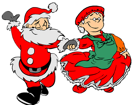 Santa_and_ Elf_ Cartoon_ Dance PNG Image