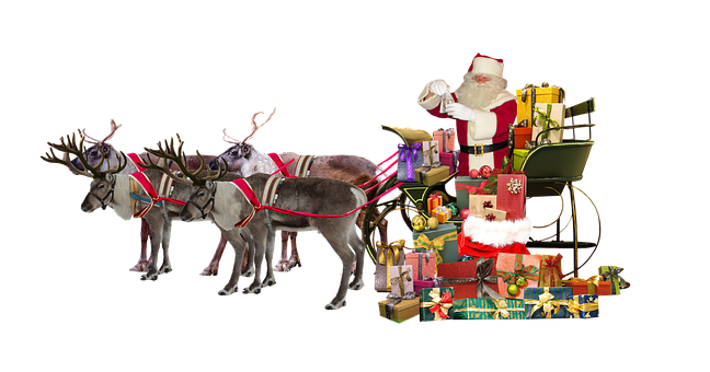 Santa Claus Reindeer Sleigh Gifts PNG Image