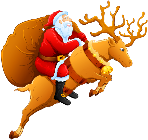 Santa Claus Riding Reindeer PNG Image