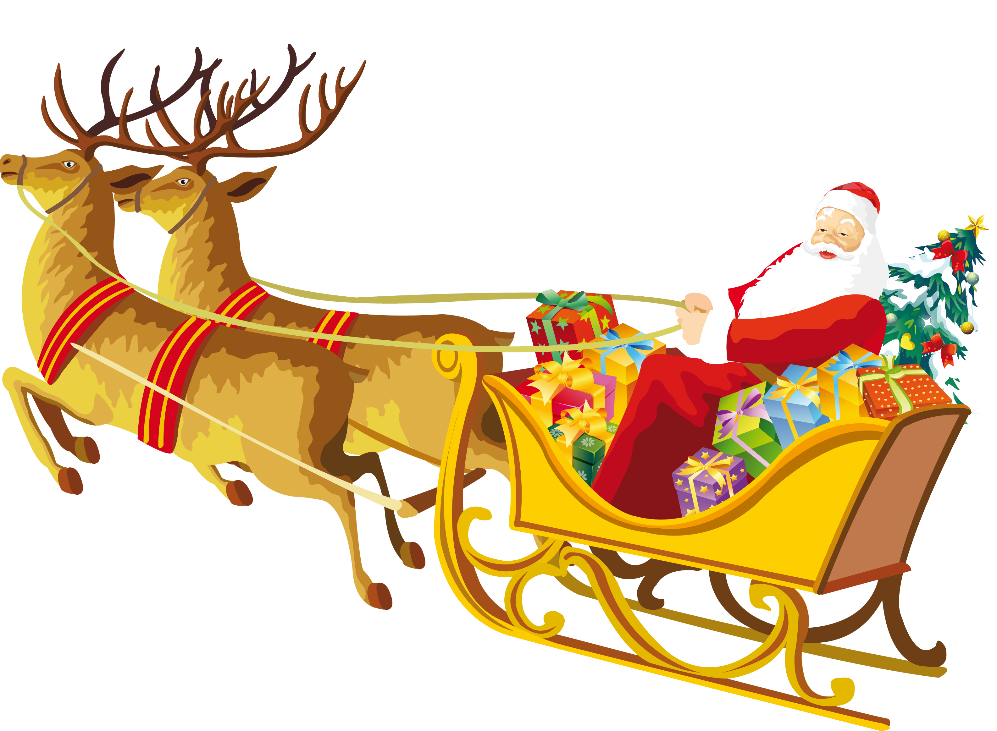 Santa Claus Sleigh Reindeer Christmas Eve PNG Image