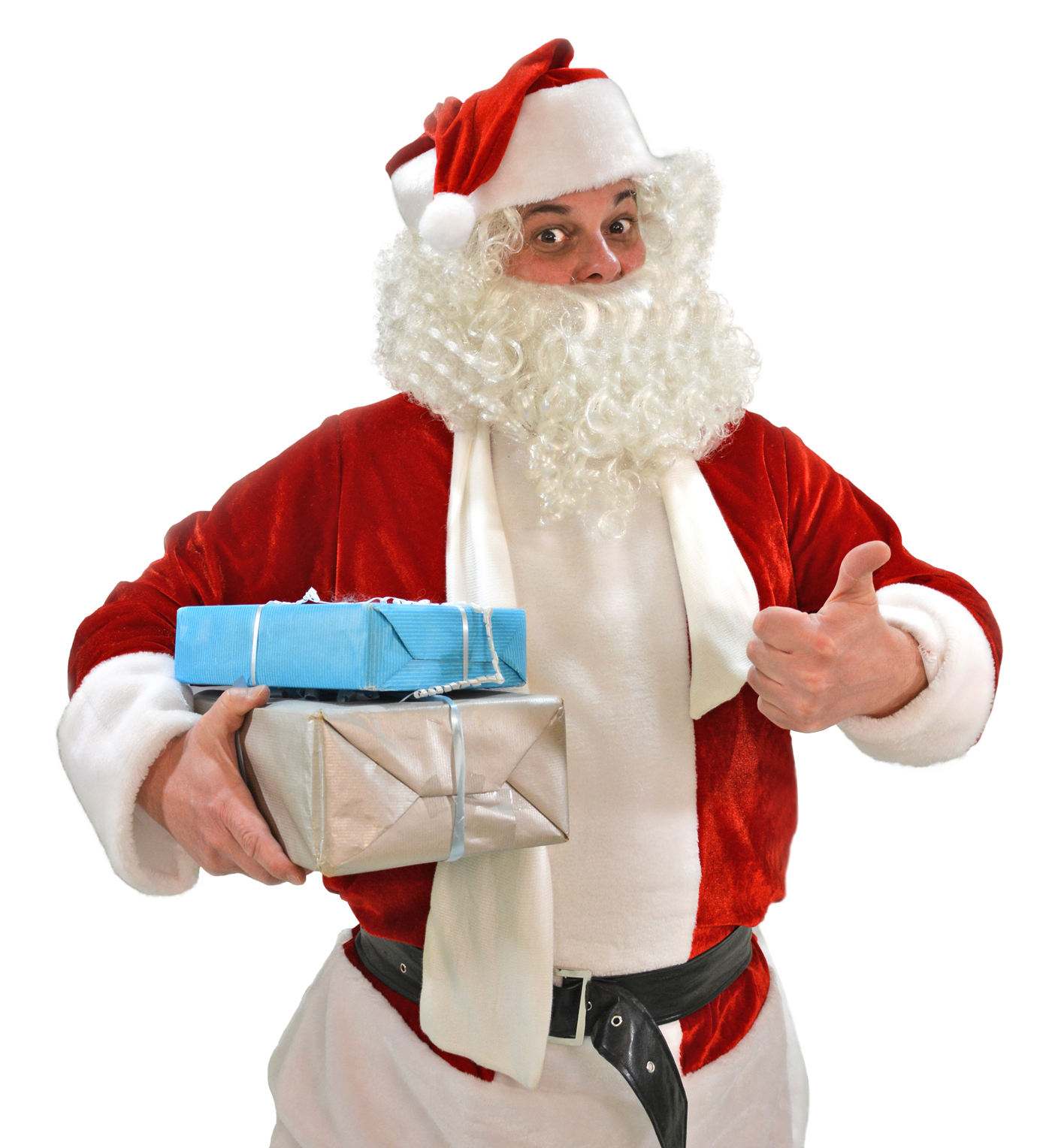 Santa Claus Thumbs Up With Gifts.png PNG Image