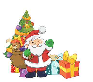 Santa Clauswith Christmas Treeand Gifts PNG Image