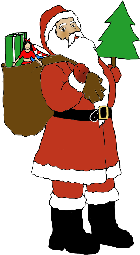 Santa Clauswith Gift Bagand Christmas Tree Clip Art PNG Image