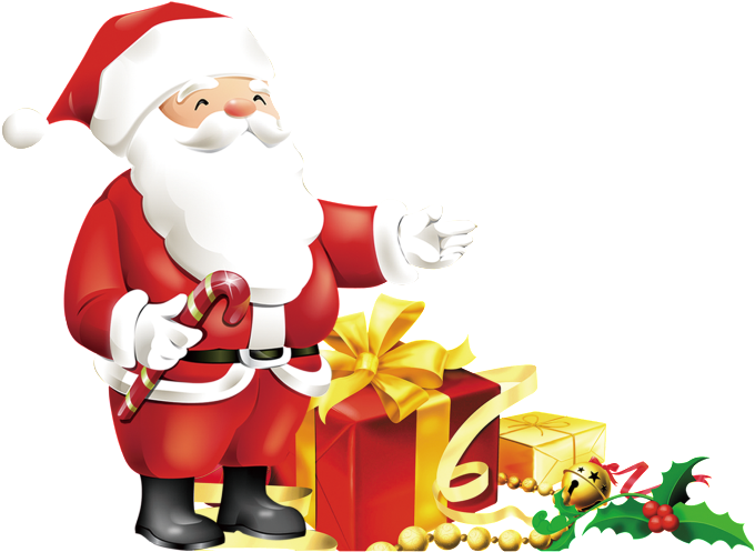 Santa Clauswith Giftsand Candy Cane PNG Image