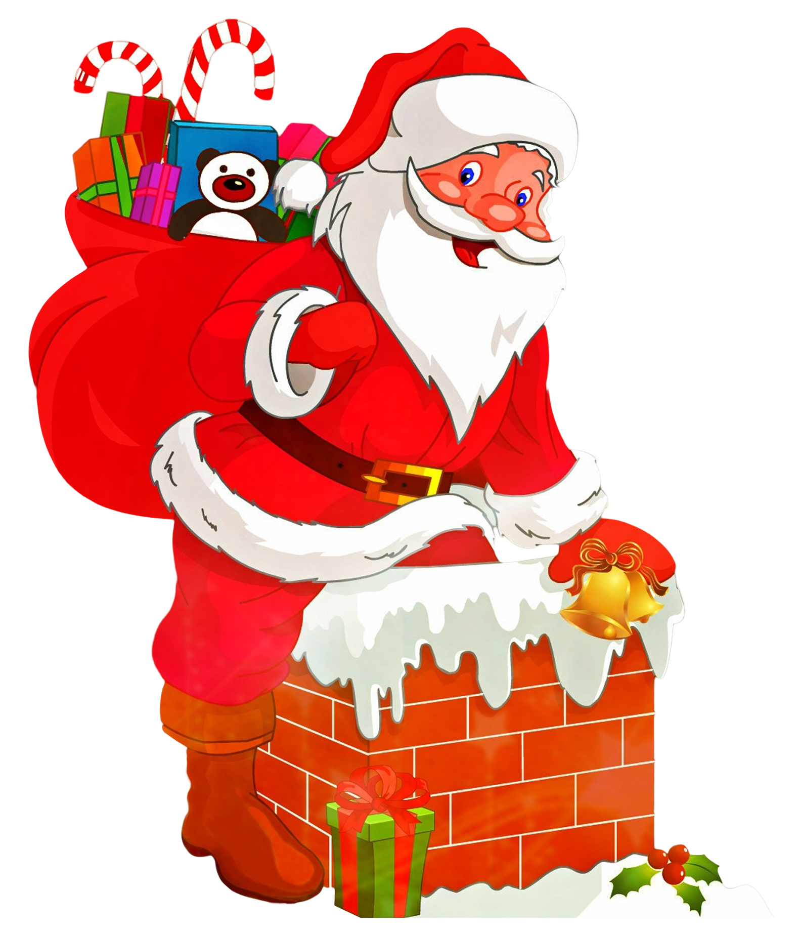 Santa Clauswith Giftsand Chimney PNG Image