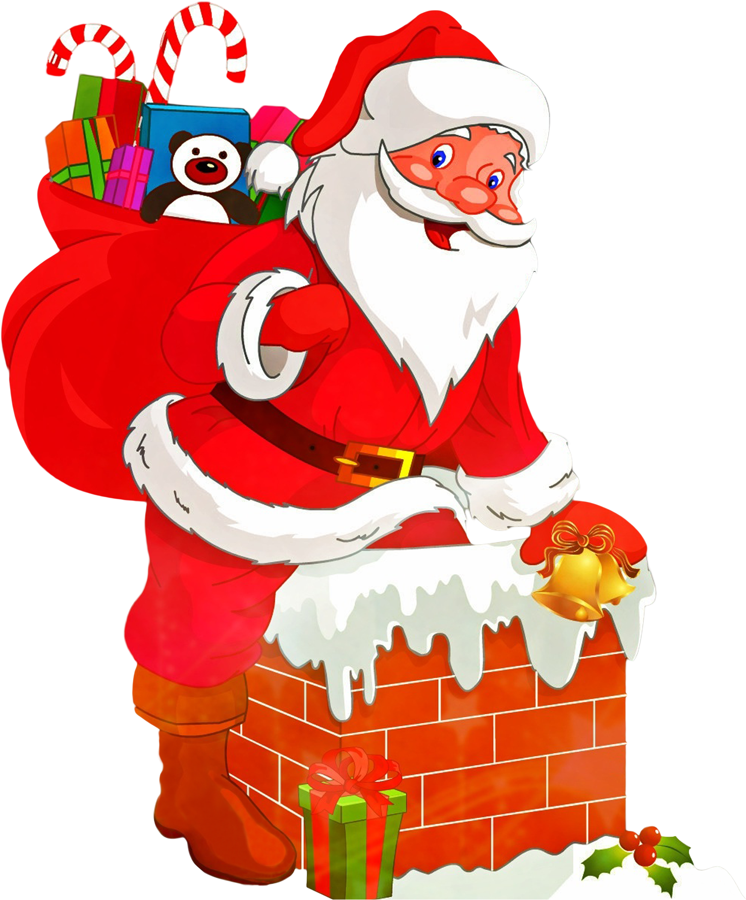 Santa Clauswith Sackof Giftson Chimney PNG Image