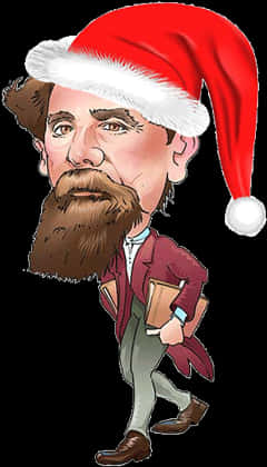 Santa Hat Bearded Man Caricature PNG Image