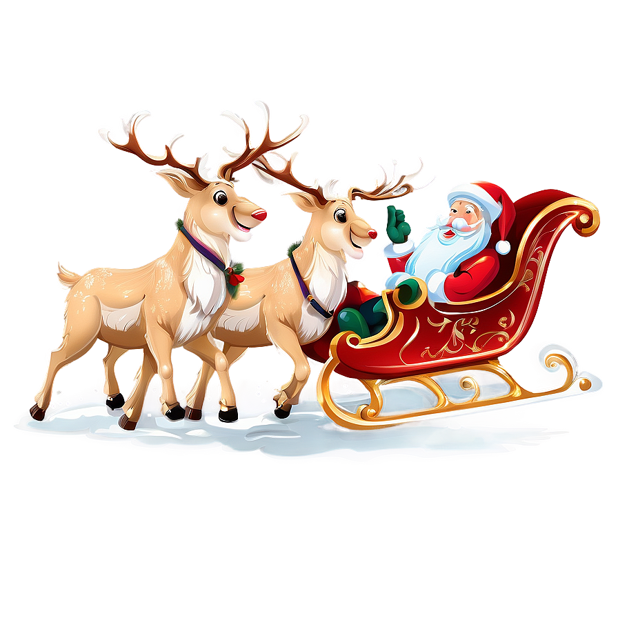 Santa Sleigh And Reindeer In Snow Png 7 PNG Image