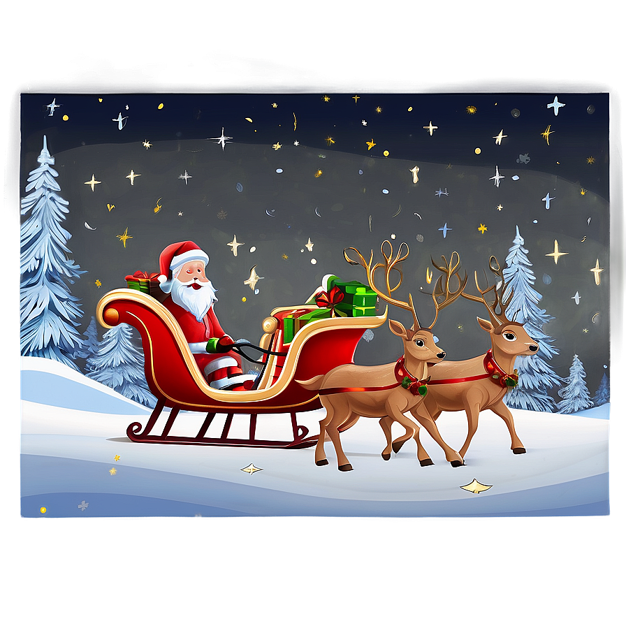 Santa Sleigh And Reindeer On Starry Night Png 06282024 PNG Image