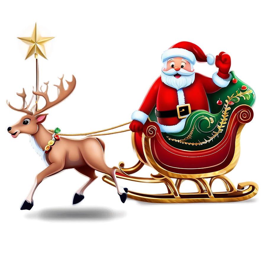 Santa Sleigh And Reindeer With Bells Png 74 PNG Image