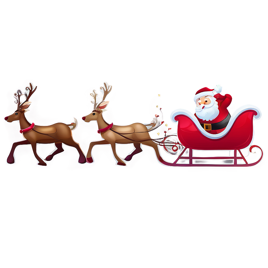 Santa Sleigh And Reindeer With Stars Png Fvu PNG Image