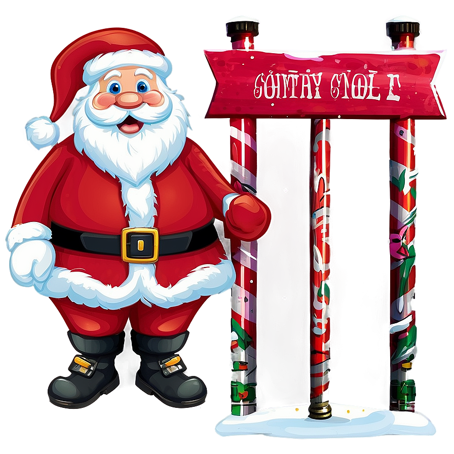 Santa With North Pole Sign Cartoon Png 84 PNG Image