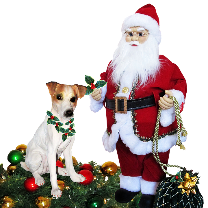 Santaand Dogwith Christmas Decorations PNG Image