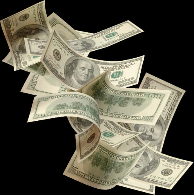 Scattered U S Dollars Floating PNG Image