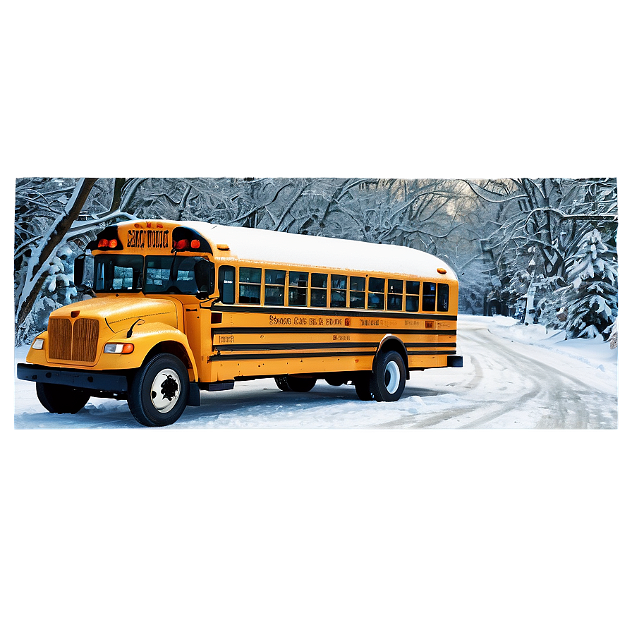 School Bus In Winter Scene Png Lqs PNG Image