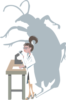 Scientist Examining Bug Shadow PNG Image