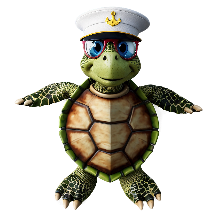 Sea Turtle With Sailor Hat Cartoon Png Kjo45 PNG Image