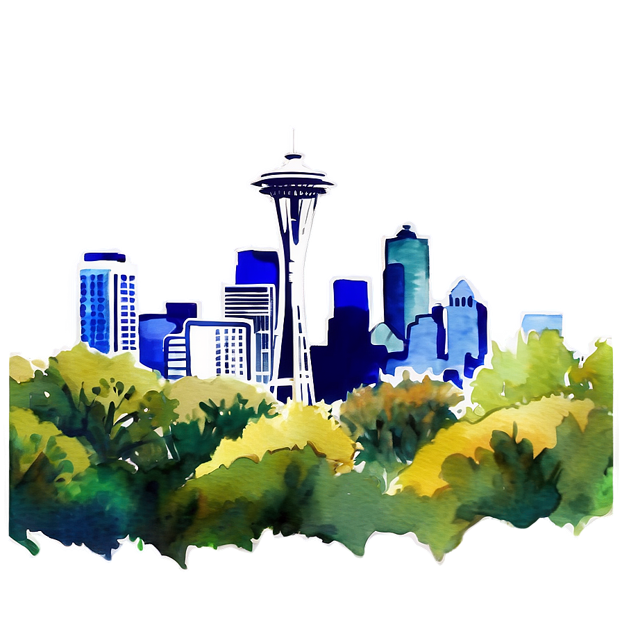 Seattle Skyline In Watercolor Png Sfq5 PNG Image