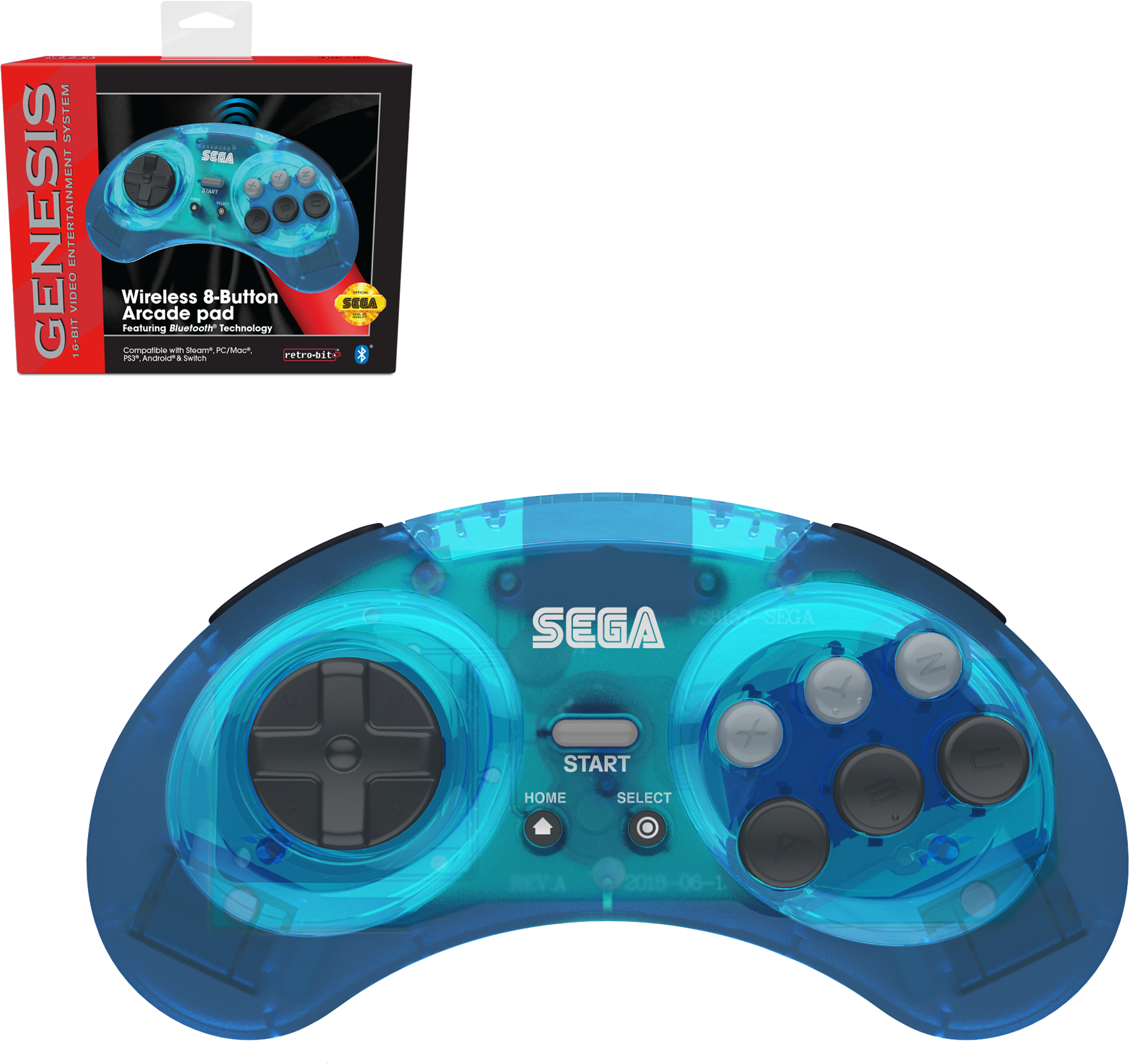 Sega Genesis Wireless8 Button Arcade Pad PNG Image