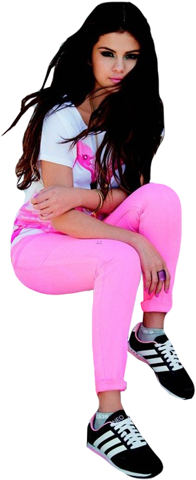 Selena Gomez Pink Outfit Pose PNG Image