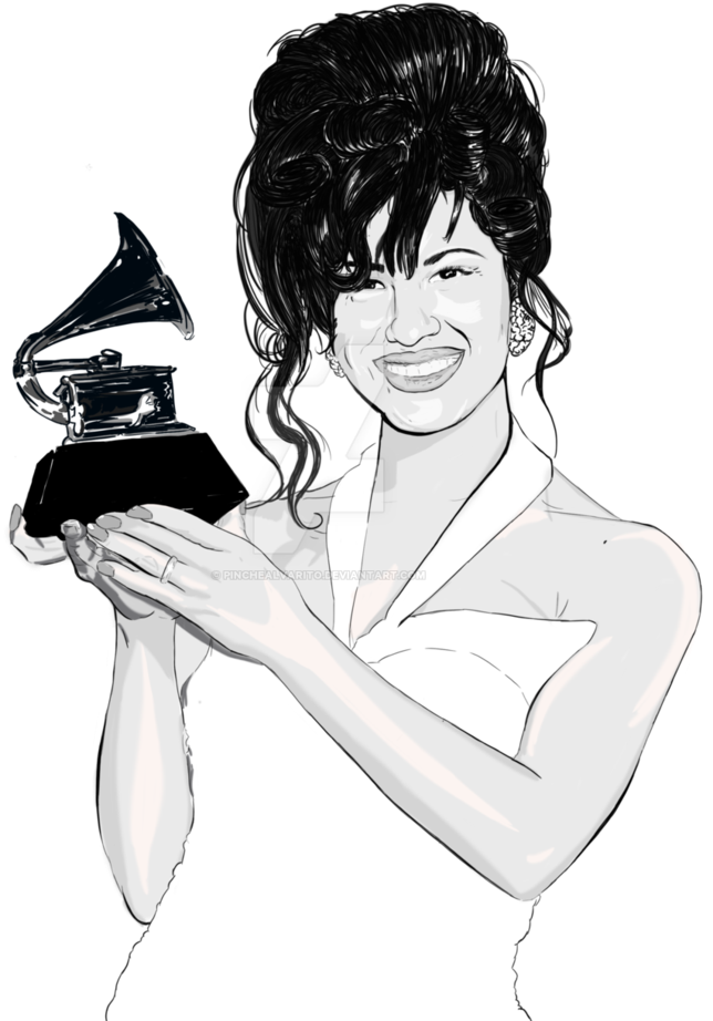 Selena Quintanilla Holding Grammy Award Illustration PNG Image