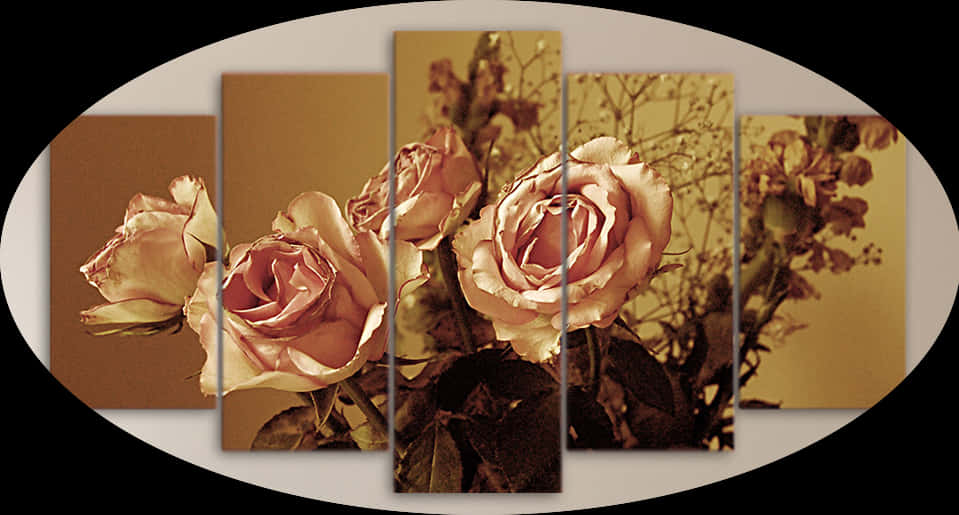 Sepia Toned Roses Art Panel Display PNG Image