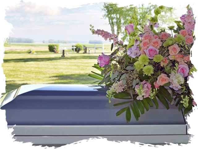 Serene Funeral Casketand Floral Tribute PNG Image