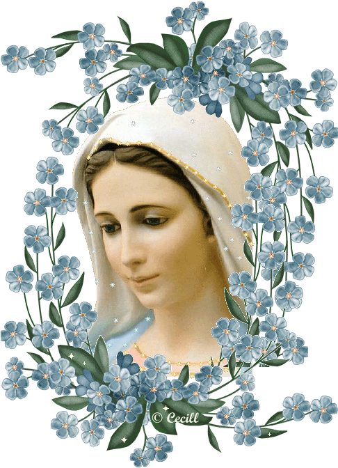 Serene Maria Surrounded By Flowers PNG Image