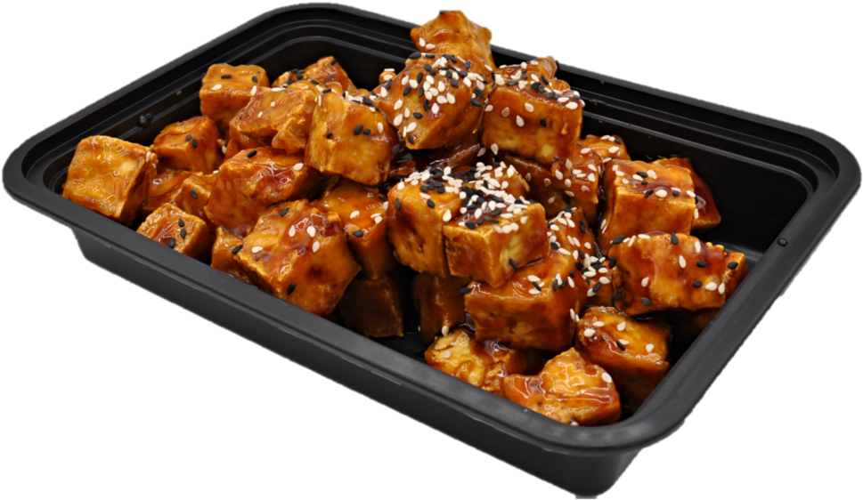 Sesame Glazed Tofuin Container PNG Image