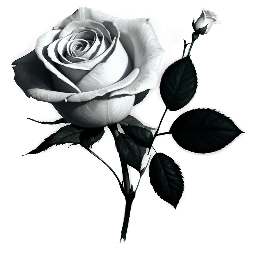 Shaded Rose Black And White Png Evb PNG Image