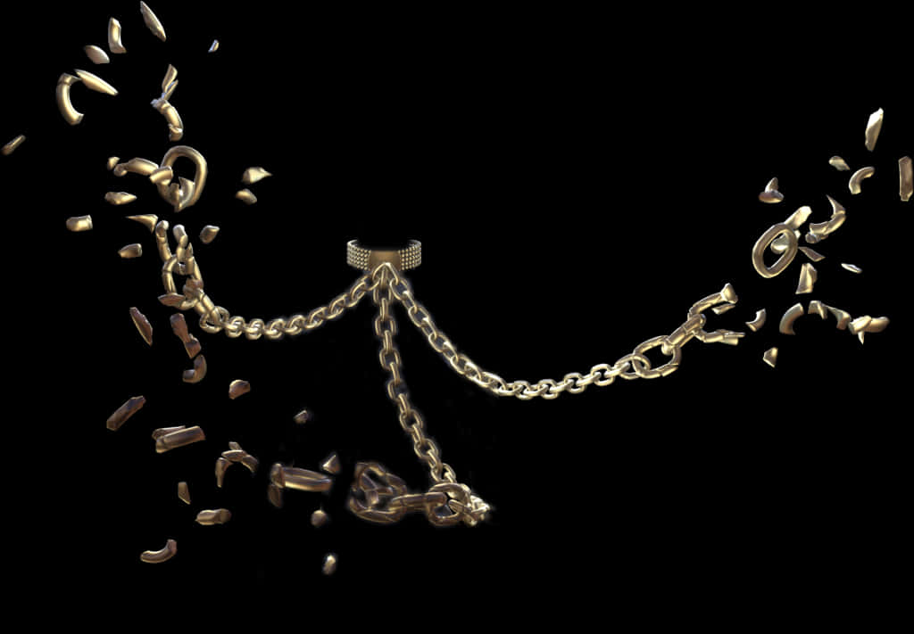 Shattered Golden Chain Floating Pieces PNG Image