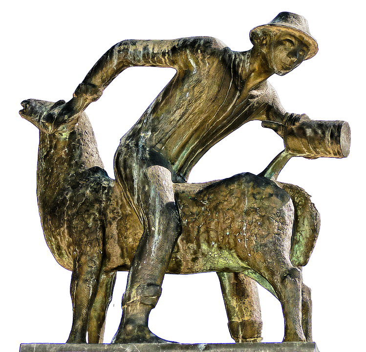 Shepherd Shearing Sheep Statue PNG Image