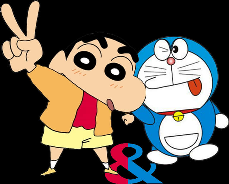 Shinchanand Doraemon Friends Pose PNG Image