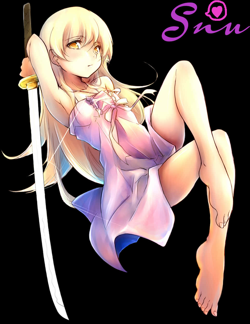 Shinobu Anime Character With Sword PNG Image