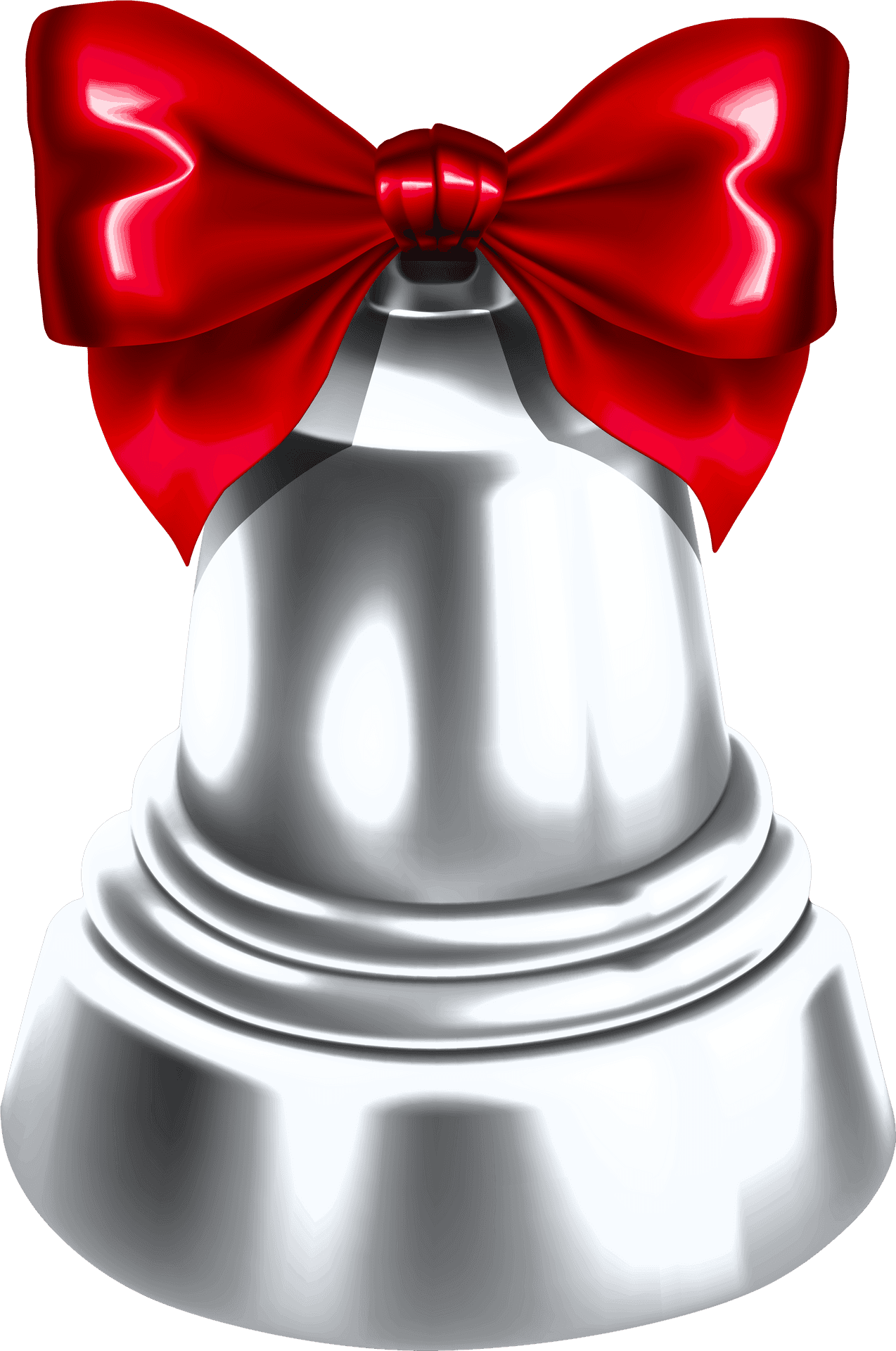 Shiny Silver Christmas Bell With Red Bow PNG Image