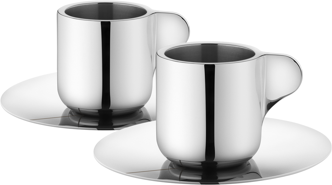 Shiny Silver Cupswith Saucers PNG Image