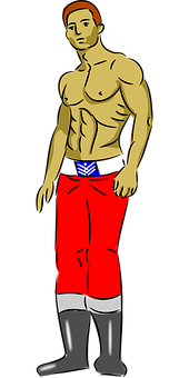 Shirtless Cartoon Manin Red Pants PNG Image