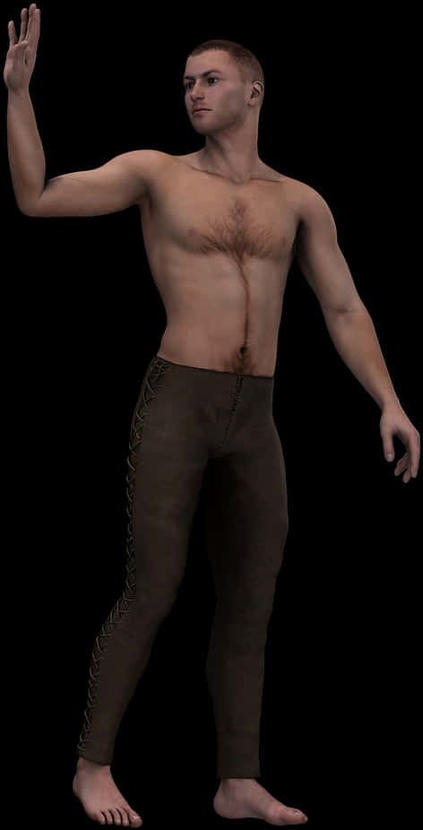 Shirtless Man Raising Hand PNG Image