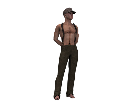 Shirtless Manwith Capand Suspenders PNG Image