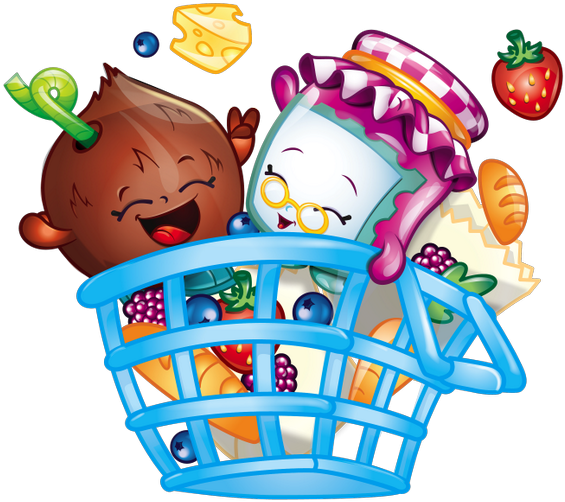 Shopkins Charactersin Shopping Basket PNG Image