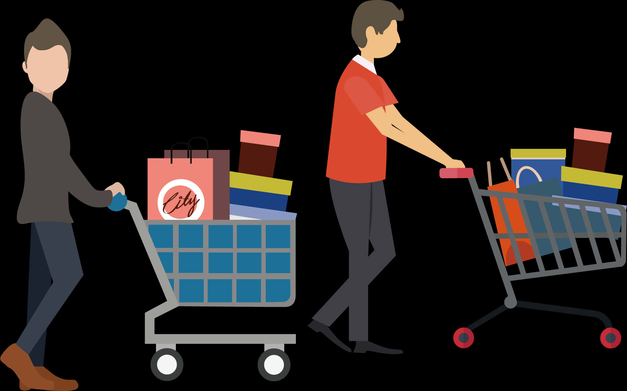 Shopperswith Full Carts PNG Image