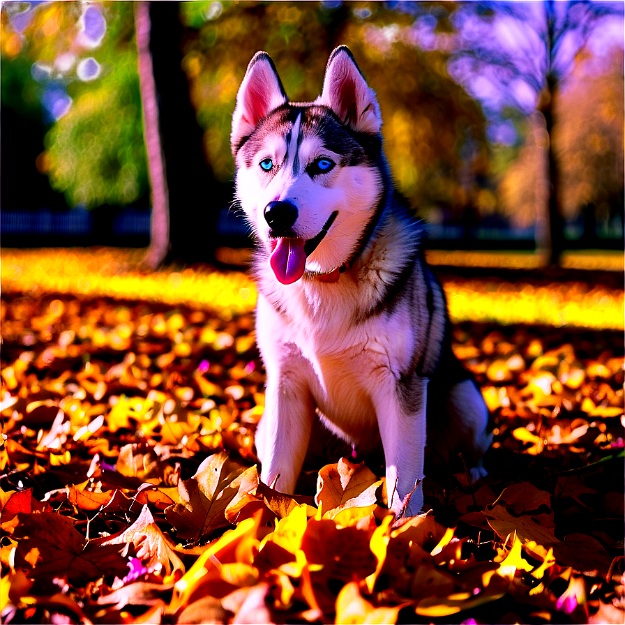 Siberian Husky In Leaves Png 06252024 PNG Image