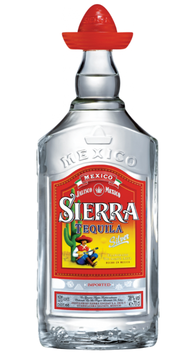 Sierra Silver Tequila Bottle With Sombrero PNG Image