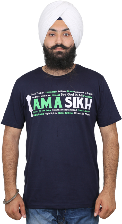 Sikh Man Wearing White Turbanand Statement Tshirt PNG Image