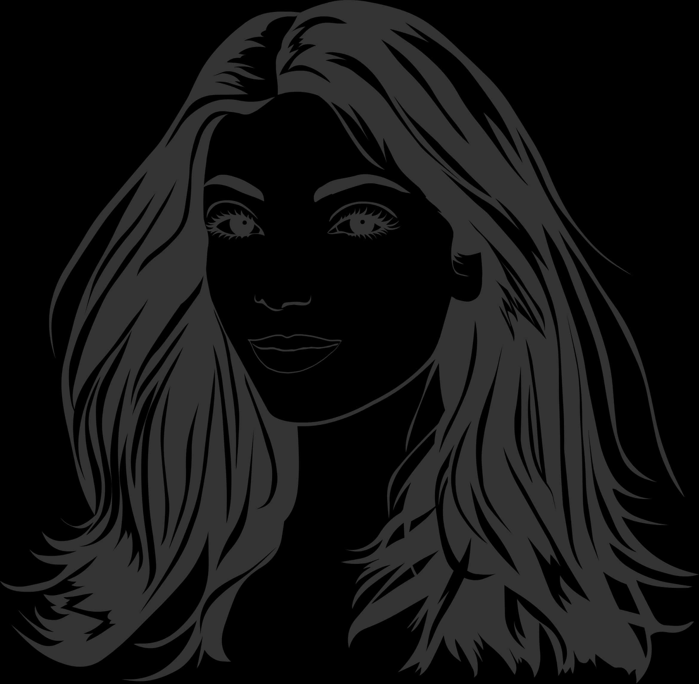 Silhouette Portrait Long Hair Woman PNG Image