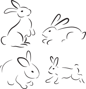 Silhouette Rabbits Black Background PNG Image